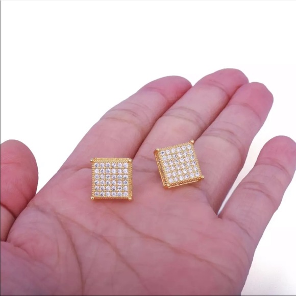 *NEW*Men cuban gold square earrings - Picture 2 of 2